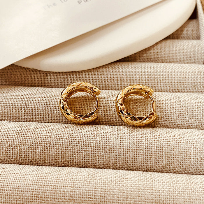 Wholesale Copper plated 18K gold rhombus pattern hoop earrings