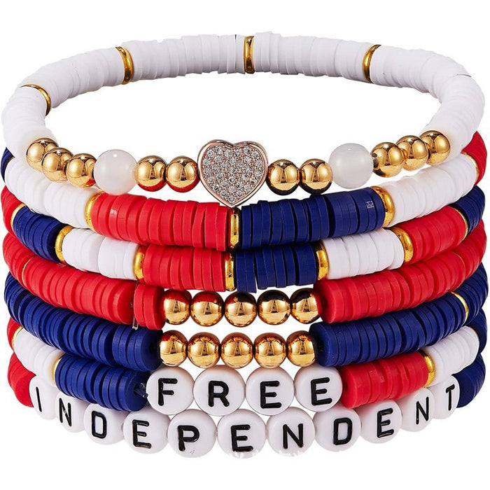 Wholesale Soft ceramic bracelet set, personalized alloy drip oil national flag pendant bracelet