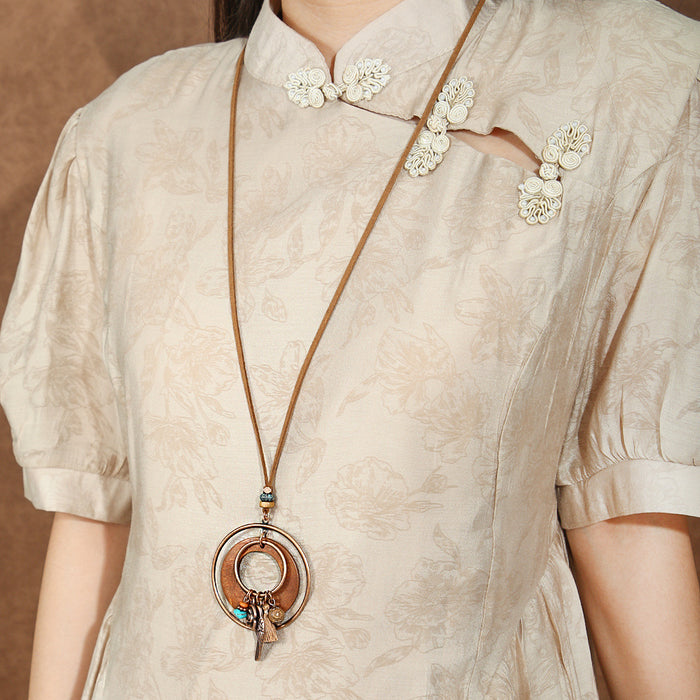 Wholesale Bohemian Dreamcatcher Tassel Earrings and Wooden Pendant Necklace Set