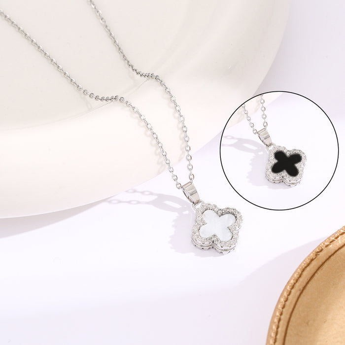 Wholesale full diamond Clover Titanium steel necklace women's choker necklace