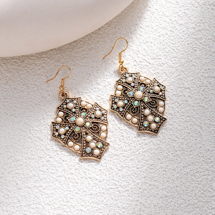 Wholesale Retro ethnic turquoise flower earrings