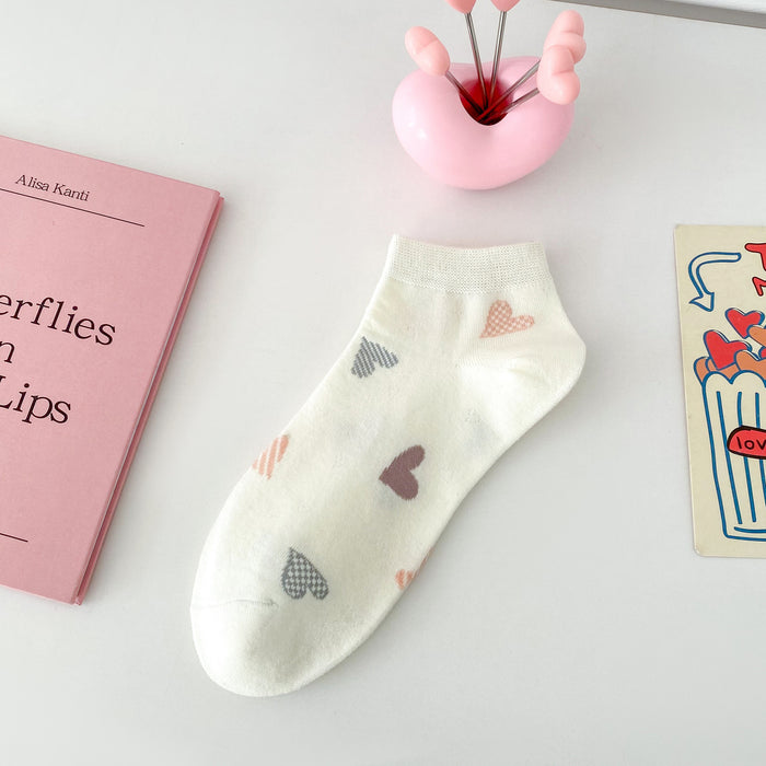 Wholesale Socks, boat socks, lace, heart-shaped socks, sweat absorbing and breathable striped cotton socks