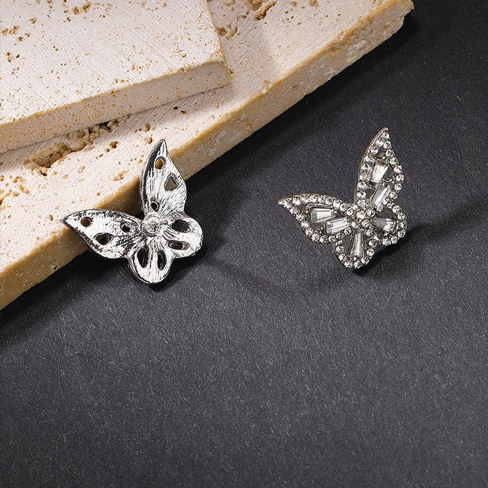 Wholesale New alloy jewelry versatile diamond inlaid butterfly earrings silver needle retro earrings