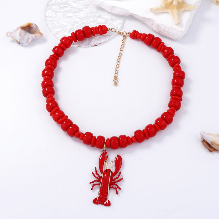 Wholesale  Alloy Spray-Painted Lobster Pendant Beaded Versatile Necklace for Women