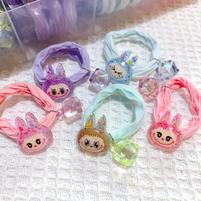 Wholesale 5pcs mix Cute Faceted Shiny Rabbit Rubber Band Hair Band Towel Ring Hair Tie Leather Rope High Ponytail Hair Accessory