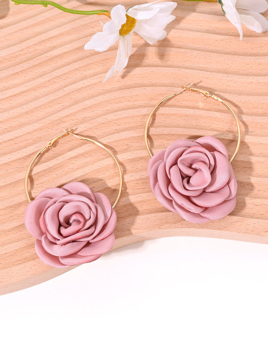 Wholesale Rose Ring Earrings New Exaggerated Elegant Flower Earrings Women's Versatile Charm Earrings