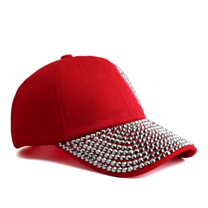 Wholesale Full-brimmed rhinestone baseball cap with heart-shaped rhinestone pattern