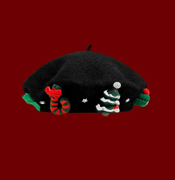 Wholesale 20pcs Autumn and Winter Christmas Wool Family Beret Winter Sweet Hat Red Painter Hat