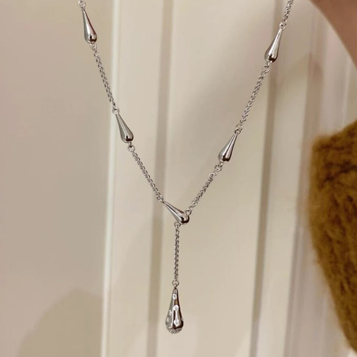 Wholesale New exquisite micro inlaid zircon water droplet pendant collarbone chain can be pulled, light luxury niche necklace with accessories