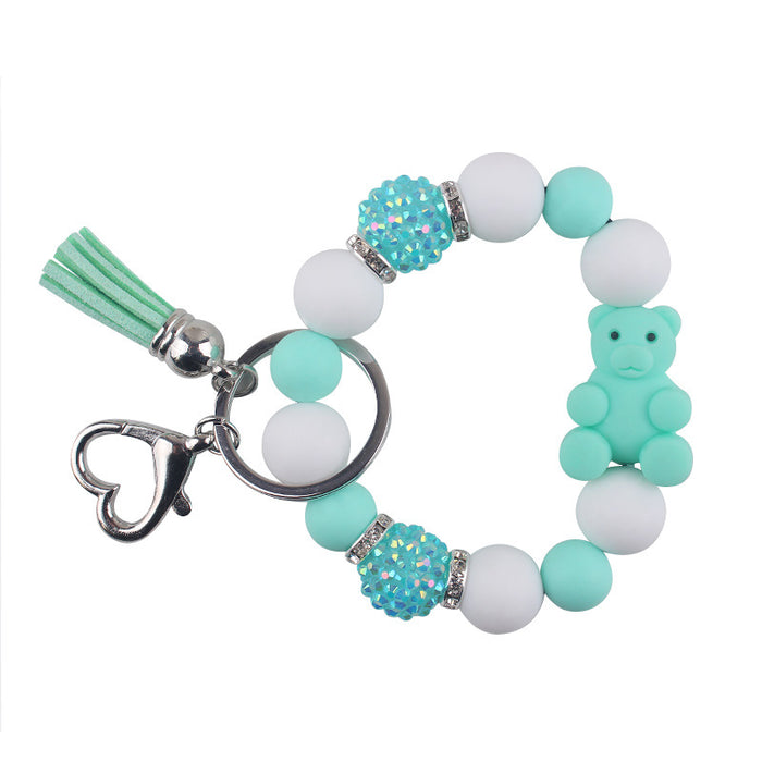 Wholesale Cartoon Silicone Bear Beaded Bracelet Keychain Creative  Wrist Bracelet Key Ring Accessories