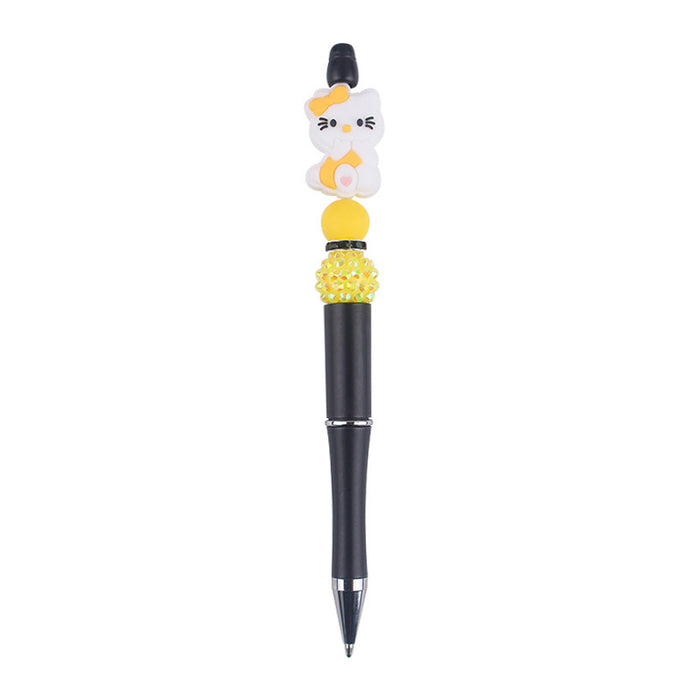 Wholesale Beaded pen handmade cartoon cat silicone small gum beaded pen color plastic writing pen