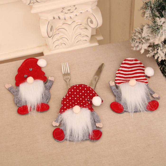 Wholesale New Dwarf Knife and Fork Set Face-less Old Man Knife and Fork Bag Rudolph Tableware Set Christmas Decoration Supplies