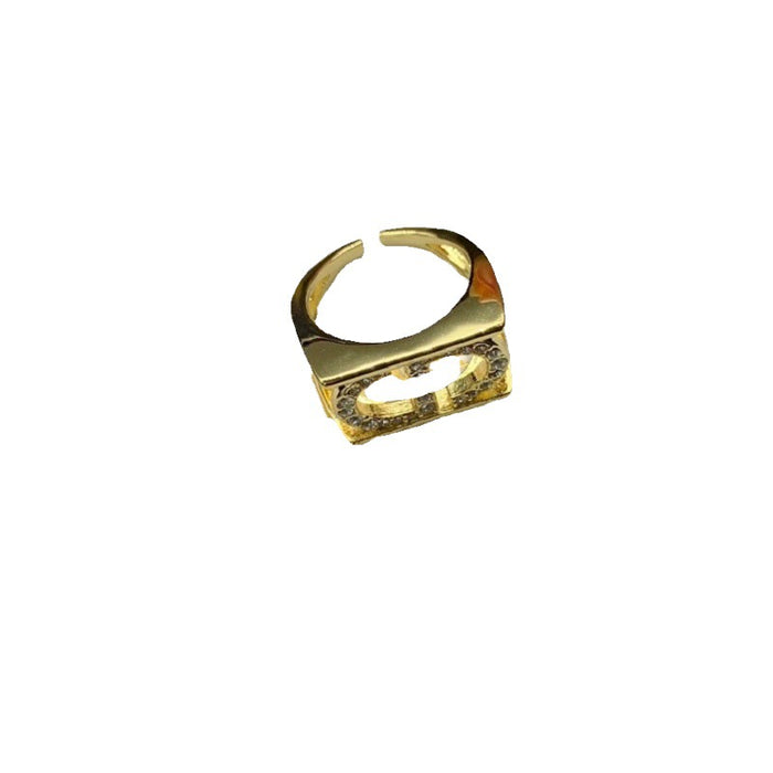 Wholesale Rhinestone brass material ring niche design adjustable open ring