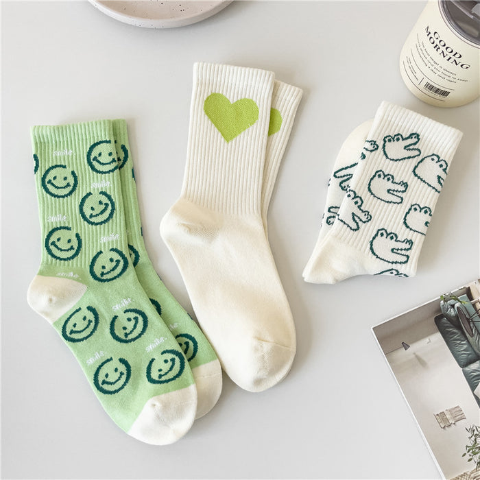 Wholesale New Love Smile Socks Personalized Middle Socks Green Casual Sports Versatile Long Socks