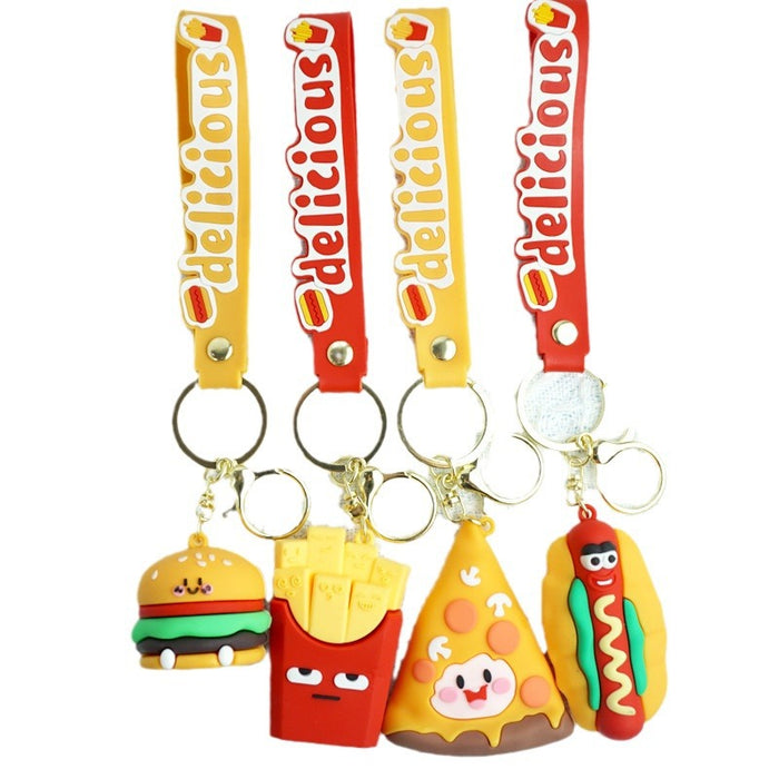 Wholesale Cartoon Simulation French Fries Burger Silicone Doll Keychain JDC-KC-Yexiang003