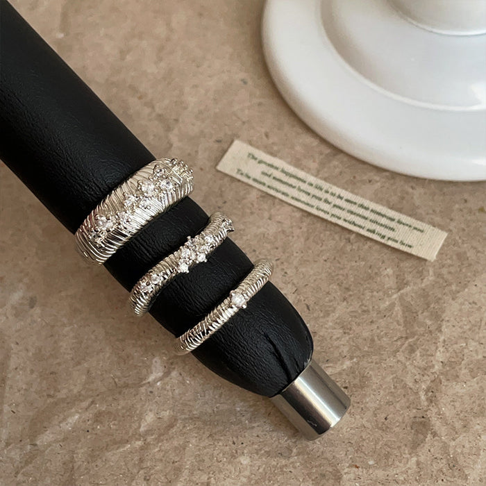 Wholesale Brushed Silver Ring with Scattered Diamond Accents