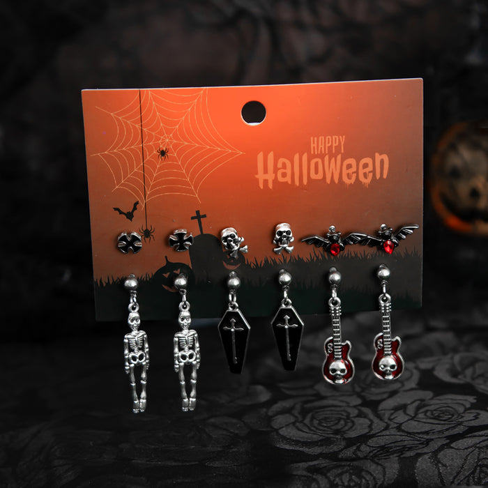 Wholesale Gothic  Skull Bat Earrings For Women Ancient Silver Alloy Punk Jewelry Accessory Party Wear Gift