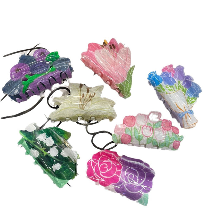 Wholesale Acrylic Flower Grab Clip Hand-painted Rose Lily Hair Accessories Dopamine Hairpin
