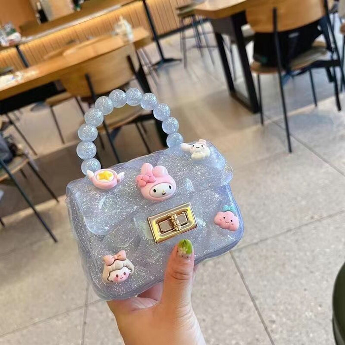 Wholesale Cute cartoon jelly bag diamond chain small square bag mini pearl portable messenger bag