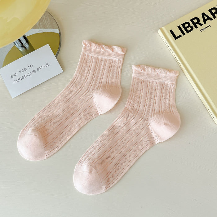 Wholesale Hollow mesh socks solid color mid tube socks boneless lace socks