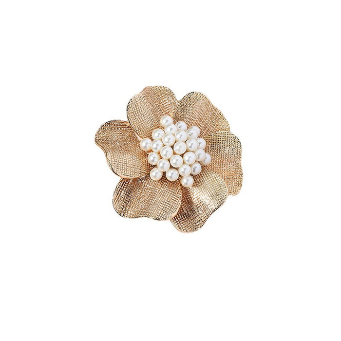 Wholesale Exaggerated Metal Alloy Pearl Flower Ring Simple Retro Creative Design Open Index Finger Ring