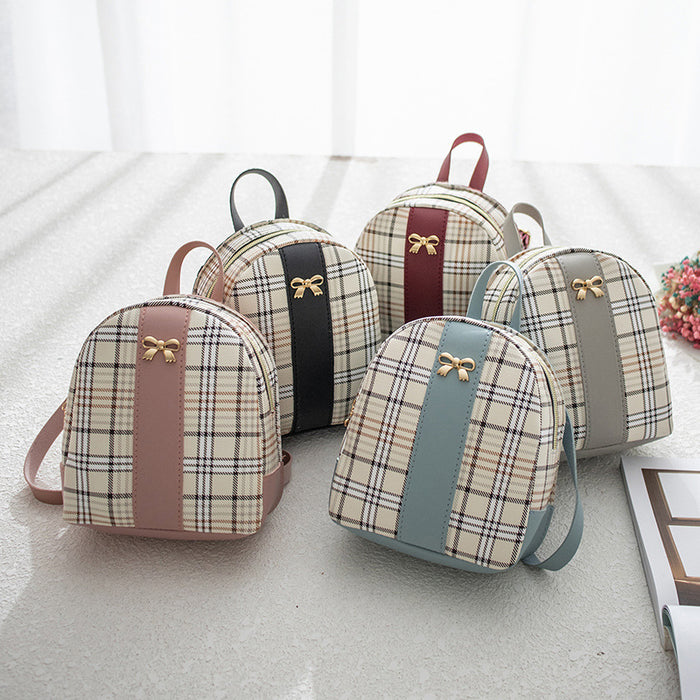 Wholesale Printed Checkered Backpack Summer and Autumn New Products Women's Bow Student Leisure Small Bag JDC-BP-JF001