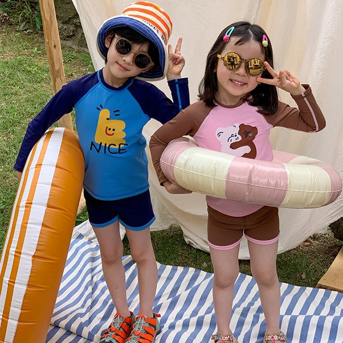 Wholesale Children's swimwear, sunscreen quick drying long sleeved swimsuit, split body western-style swimming suit