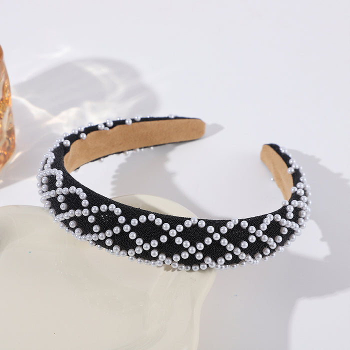 Wholesale Sponge wide-brimmed headband inlaid with pearls,  light luxury and high-end headband for women,  showing temperament hair accessories