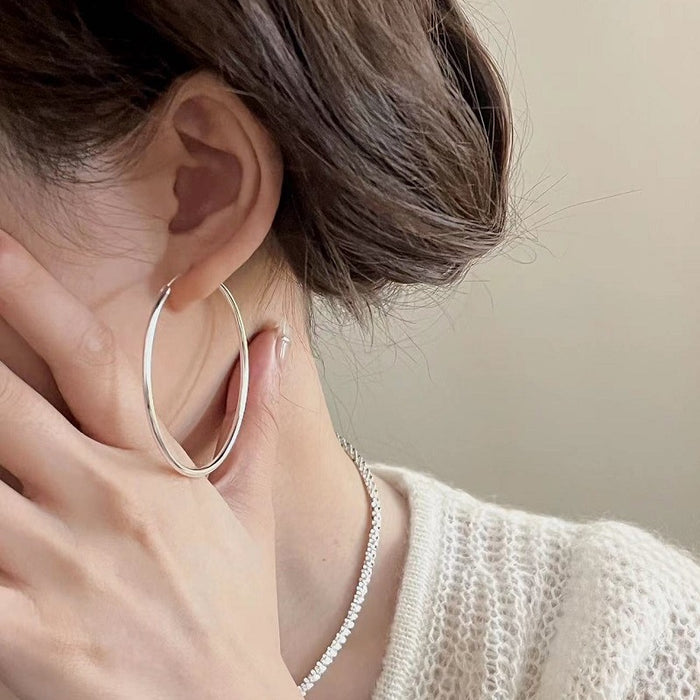 Wholesale  S925 sterling silver bold large circle plain ring earrings women's ear ring temperament ear ring earrings