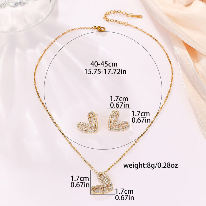 Wholesale Sweet Cool Style Love Necklace Women's Niche Design Feeling Zircon Women's All-match Clavicle Chain Heart-shaped Pendant Earrings suit