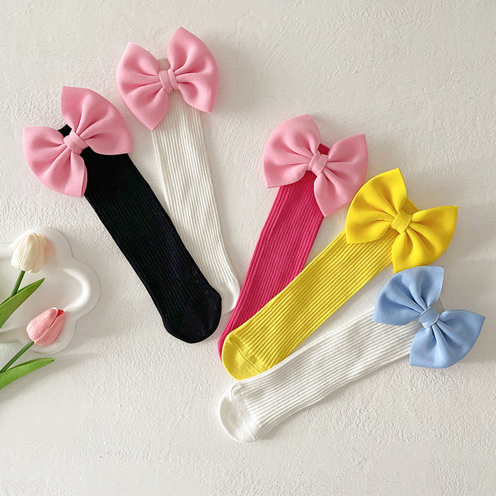 Wholesale Bow Lace Cotton Socks Candy-colored  Mid-length Socks Cute Children' s Calf Piled Socks