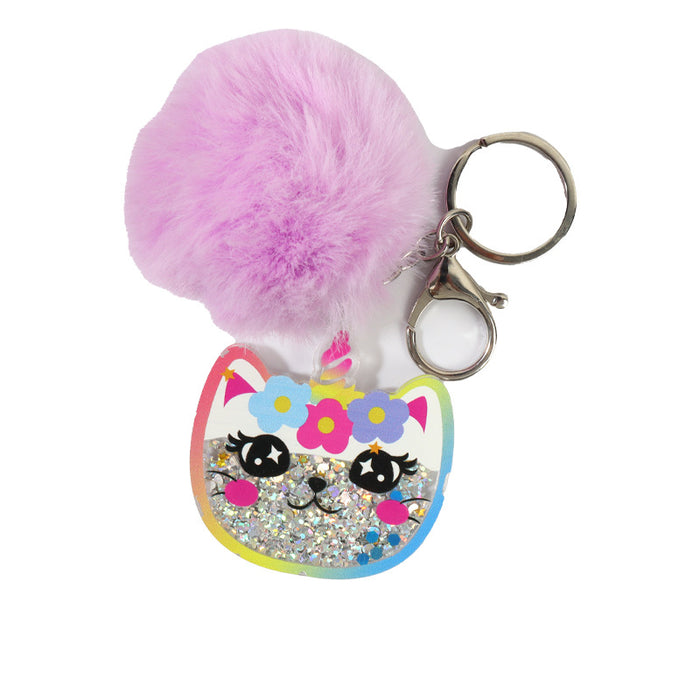 Wholesale Cat Panda Keychain Customized Anime Quicksand Cartoon Pendant Plush Pendant Factory Direct