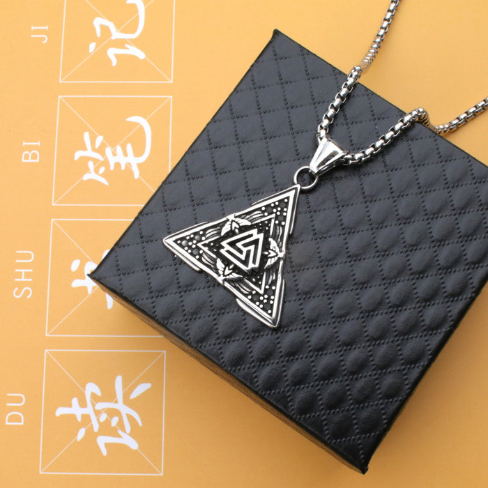 Wholesale Retro triangular rune titanium steel pendant, fashionable stainless steel necklace accessory