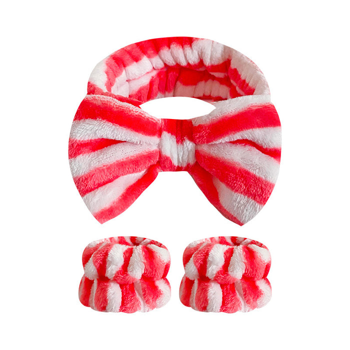 Wholesale Leopard Print Bow Striped Headband Wrist Strap Set Face Wash Mask Headband Flannel Hair Accessories