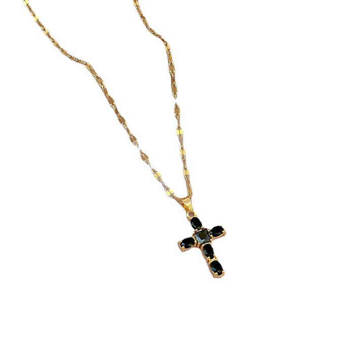 Wholesale Titanium Steel Micro-inlaid Light Luxury Zircon Cross Necklace JDC-NE-LG043