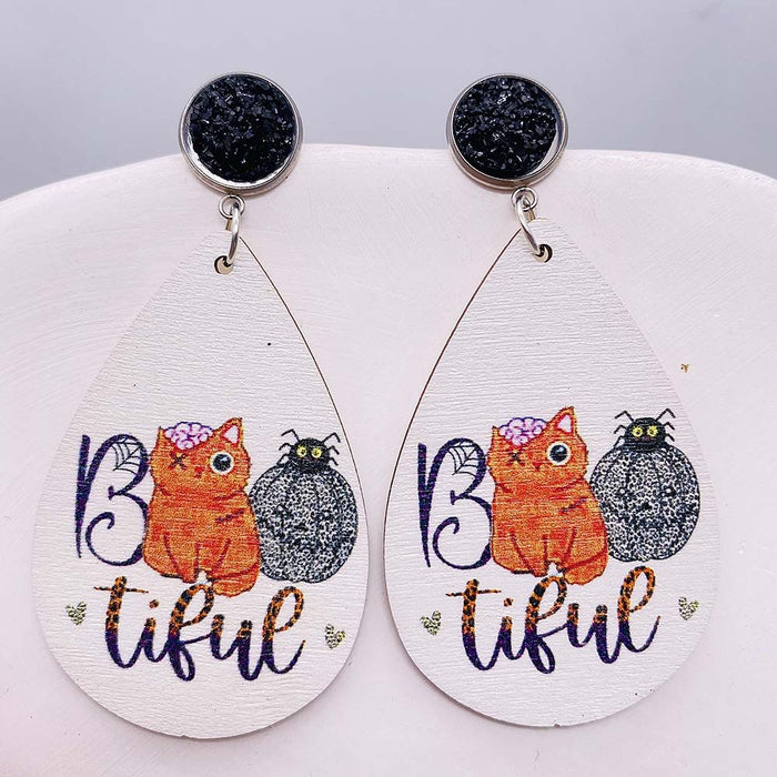 Wholesale  Wooden Earrings Pumpkin Forest Skull  Web Earrings
