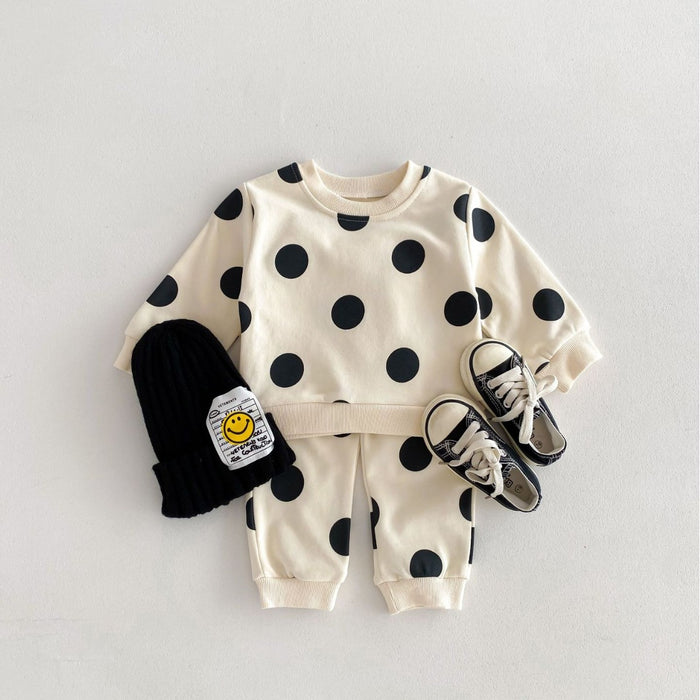 Wholesale Cute Polka Dot Sweatshirt and Sweatpants Children's Suit JDC-CTS-WeiNiS015