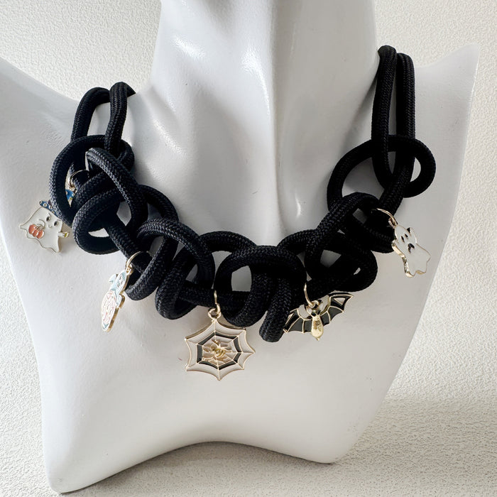 Wholesale Halloween Pumpkin Ghost Braided Cloth Necklace Creative Funny Trendy Jewelry Accessory MOQ≥5
