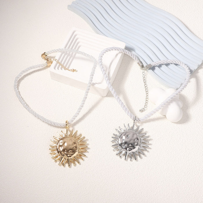 Wholesale Alloy Exaggerated Sunflower Pendant Necklace Earrings Bohemian Style