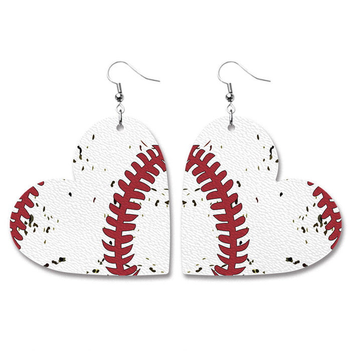 Wholesale earrings Heart-shaped baseball leather earrings JDC-ES-HeYi101