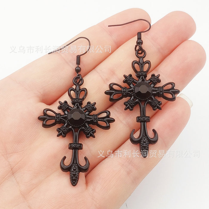 Wholesale Gothic Cross Crystal Zinc Alloy Earrings JDC-ES-LCR001