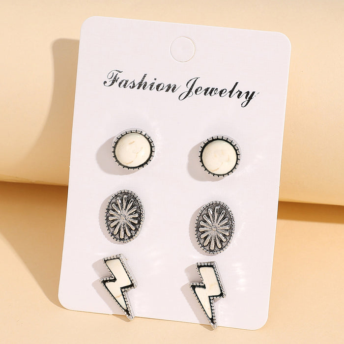 Wholesale Turquoise earrings lightning turquoise alloy earrings three piece set