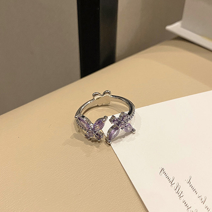 Wholesale Exquisite niche zircon butterfly diamond ring with minimalist layering style and versatile ring accessories