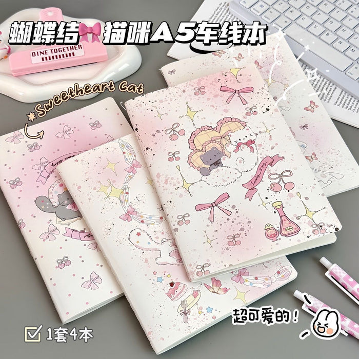 Wholesale Cartoon Bow Cat Notebook A5 Thick Lined Workbook for Students Daily Use MOQ≥4