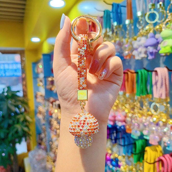 Wholesale Full-diamond mushroom pendant encrusted with diamonds  personalized couple keychain