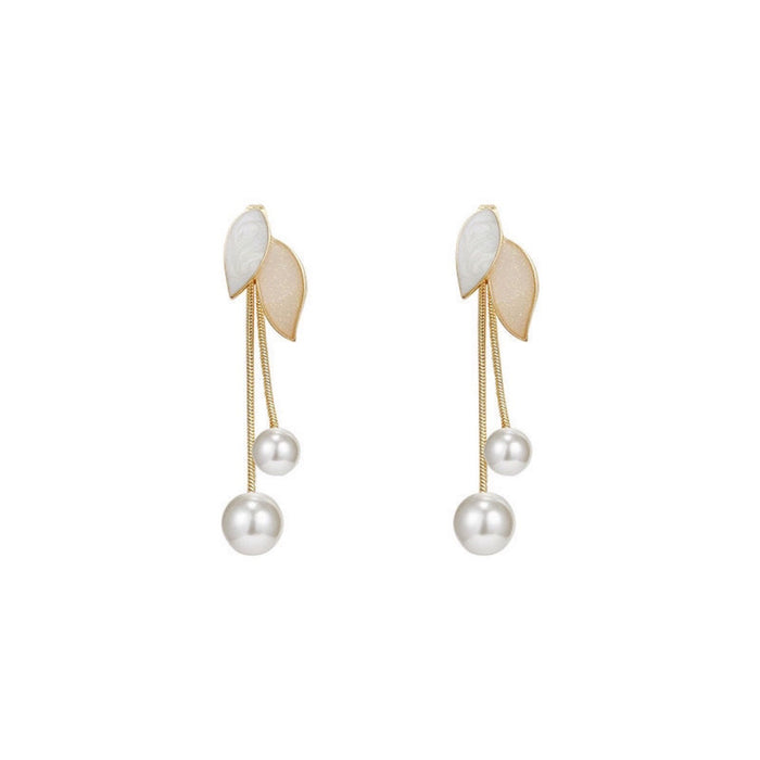 Wholesale pearl leaf tassel earrings drop oil long eardrop tassel earrings earrings