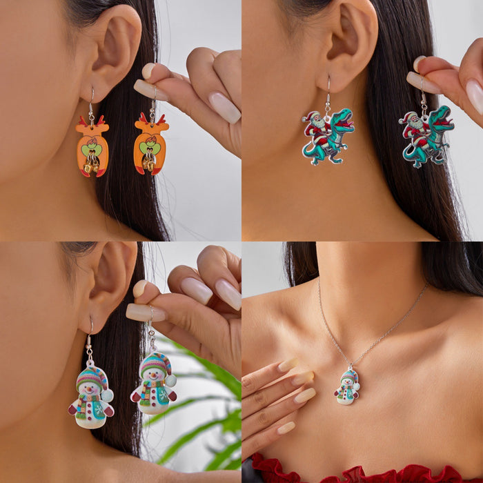 Wholesale Christmas earrings dinosaur  funny elk sweater snowman acrylic earrings