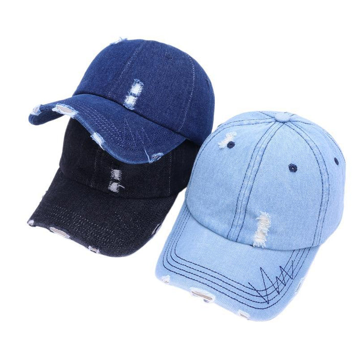 Wholesale Washed and distressed denim soft top duckbill cap for women, retro and versatile casual new baseball cap