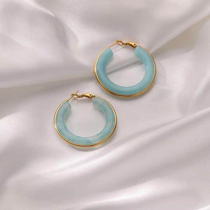 Wholesale Gradient Color RetroC-shaped Resin Earrings Stainless Steel