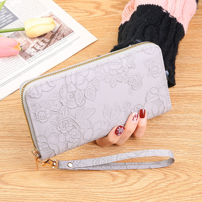 Wholesale New Long Zipper Hand-held Bag Enlarged Phone Bag Embossed Design Large Cash Clip Simple Women's Wallet Trend JDC-WT-PC006